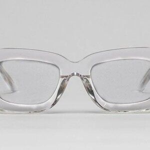 Bohten Mens Oju Crystal Eyeglass Chunky Rectangular Shape 5 Barrel Hinges Silver